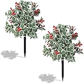 Artificial Topiary Ball Trees, 2 Pack 28'' UV Artificial Cedar Topiary Ball Trees, Outdoor Indoor Decorative Evergreen Plants with Ground Spikes for Patio Garden Porch Christmas Decor