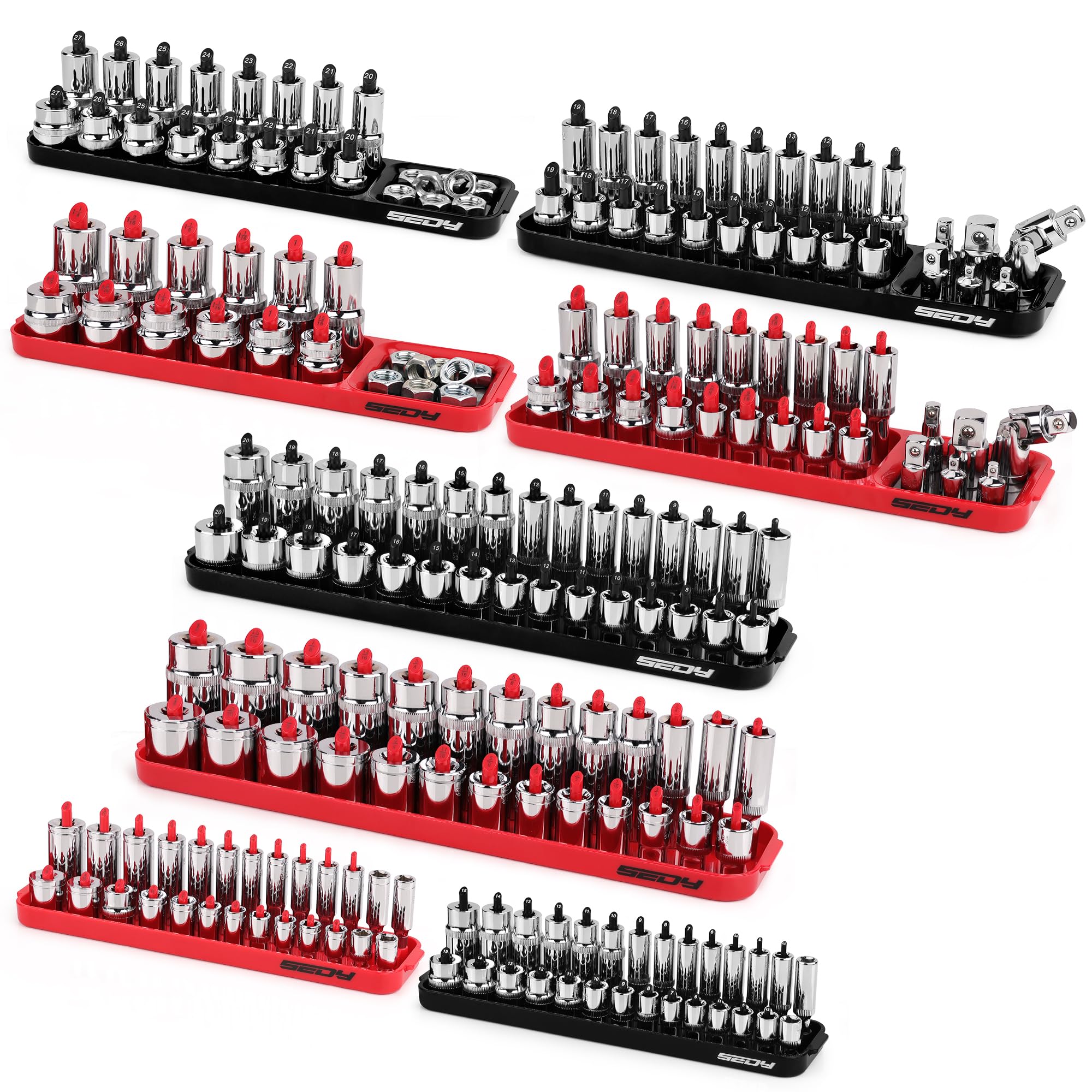Photo 1 of SEDY Socket Holder Tool Tray Organizer: 8-Piece Socket Storage Organizers Set for Toolbox Tools Trays Drawer 1/2 3/8 1/4 Inch Drive Socket Holder, 85003