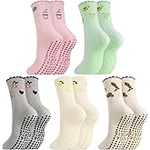 scenicamp 5 Pairs Cute Pilates Socks for Women, Ruffle Frilly Yoga Socks Non Slip Cotton Crew Socks with Embroidery Pattern