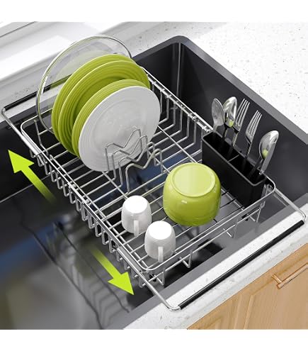 Expandable Over The Sink Dish Drainer - Stainless Steel Space Saving Drying Rack