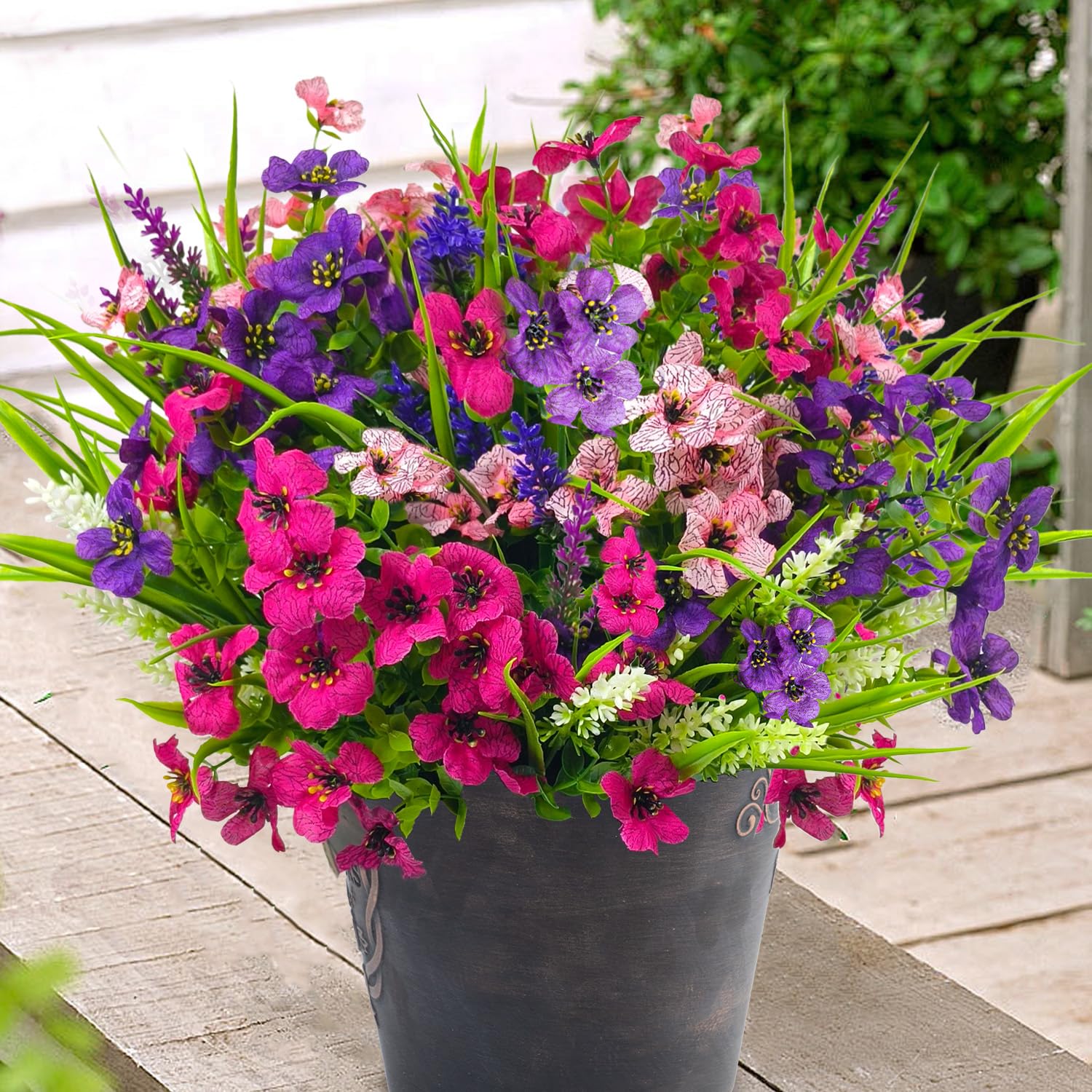 Photo 1 of **ONLY 7**Mutcolor 12 Bundles Artificial Flowers Outdoor Silk Fake Plants UV Resistant Faux Plastic Greenery Shrubs for Home Outside Garden Front Porch Window Box Pot Planters Decor (Mix Color)