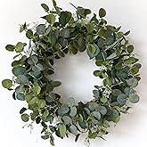 HomeKaren Eucalyptus Wreaths for Front Door 22", Handmade Green Leaves Wreath for Summer, Spring and All Seasons, Greenery Floral Wreath for Wall and Outside