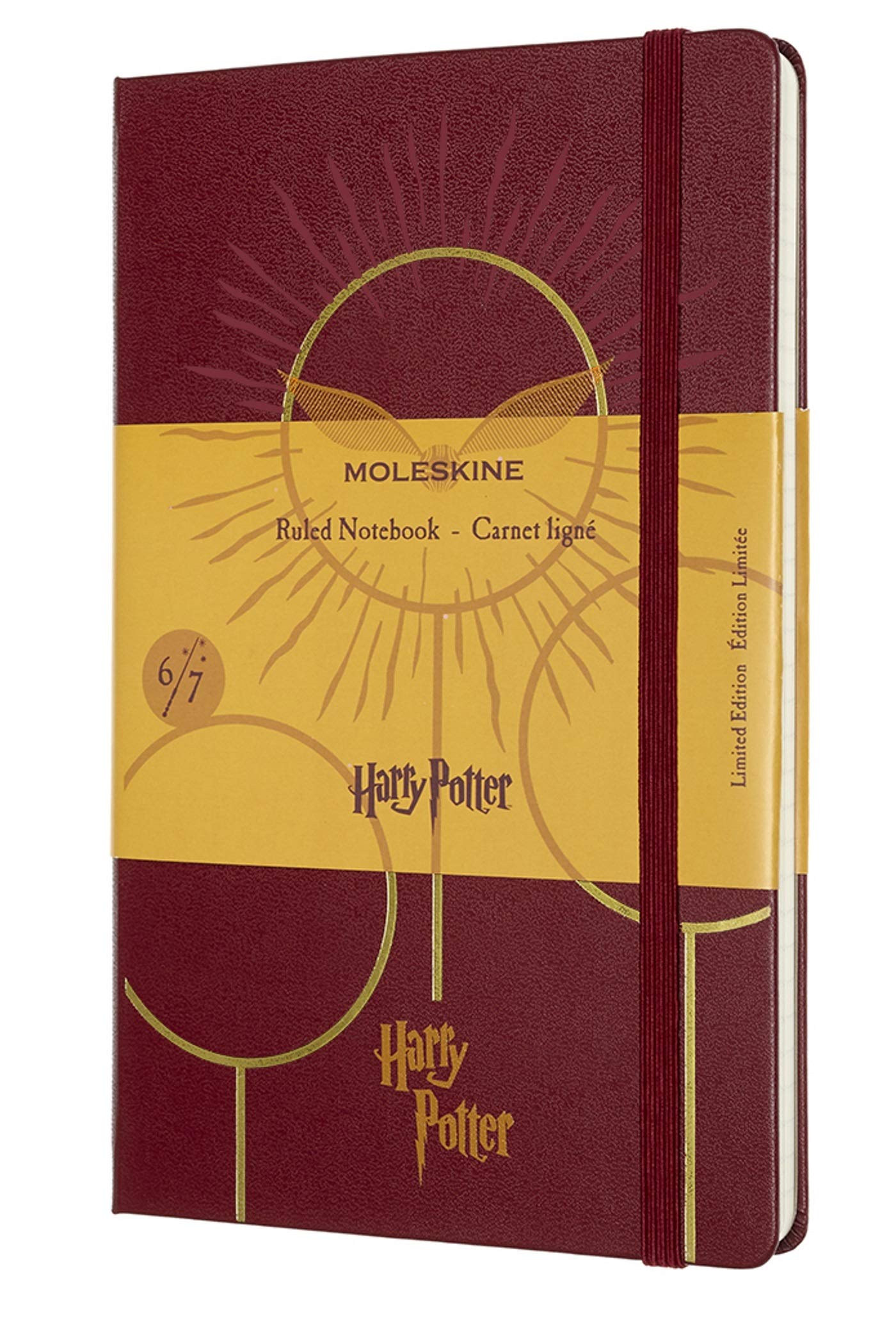 Moleskine - Harry Potter Limited Edition Notebook, Ruled Notebook, 6/7 Quidditch Theme, Hard Cover with Themed Graphics and Details, Size Large 13 x 21 cm, Burgundy Red, 240 Pages