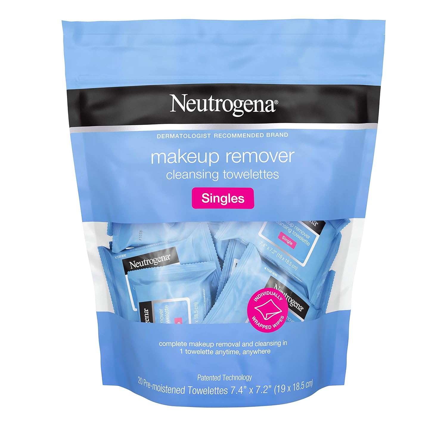 Neutrogena Makeup Remover Facial Cleansing Towelette Singles, Daily Face Wipes to Remove Dirt, Oil, Makeup & Waterproof Mascara, Gentle, Alcohol-Free, Individually Wrapped, 20 ct: Beauty