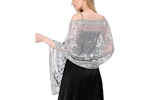changyexi Shawls and Wraps for Evening Dresses,Women Formal 1920s Sequin Flower Sheer Shawls and Wraps for Wedding-