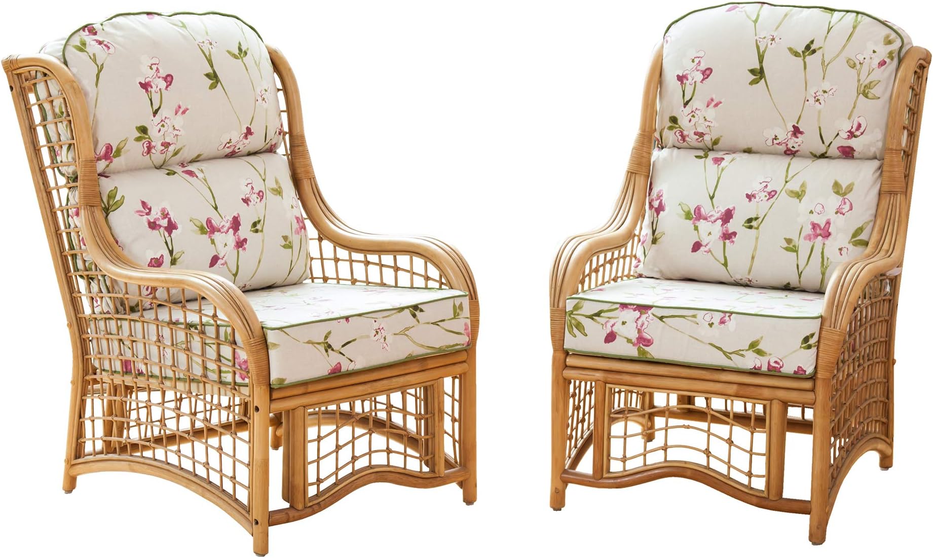 Alfresia 2 Bali Cane and Square Lattice Conservatory Armchairs - Blossom Chintz