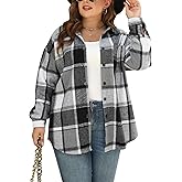 Nemidor Womens Plus Size Flannel Shirt Fall Outfits Long Sleeve Button Down Plaid Shackets Jacket Casual Shirts Tops