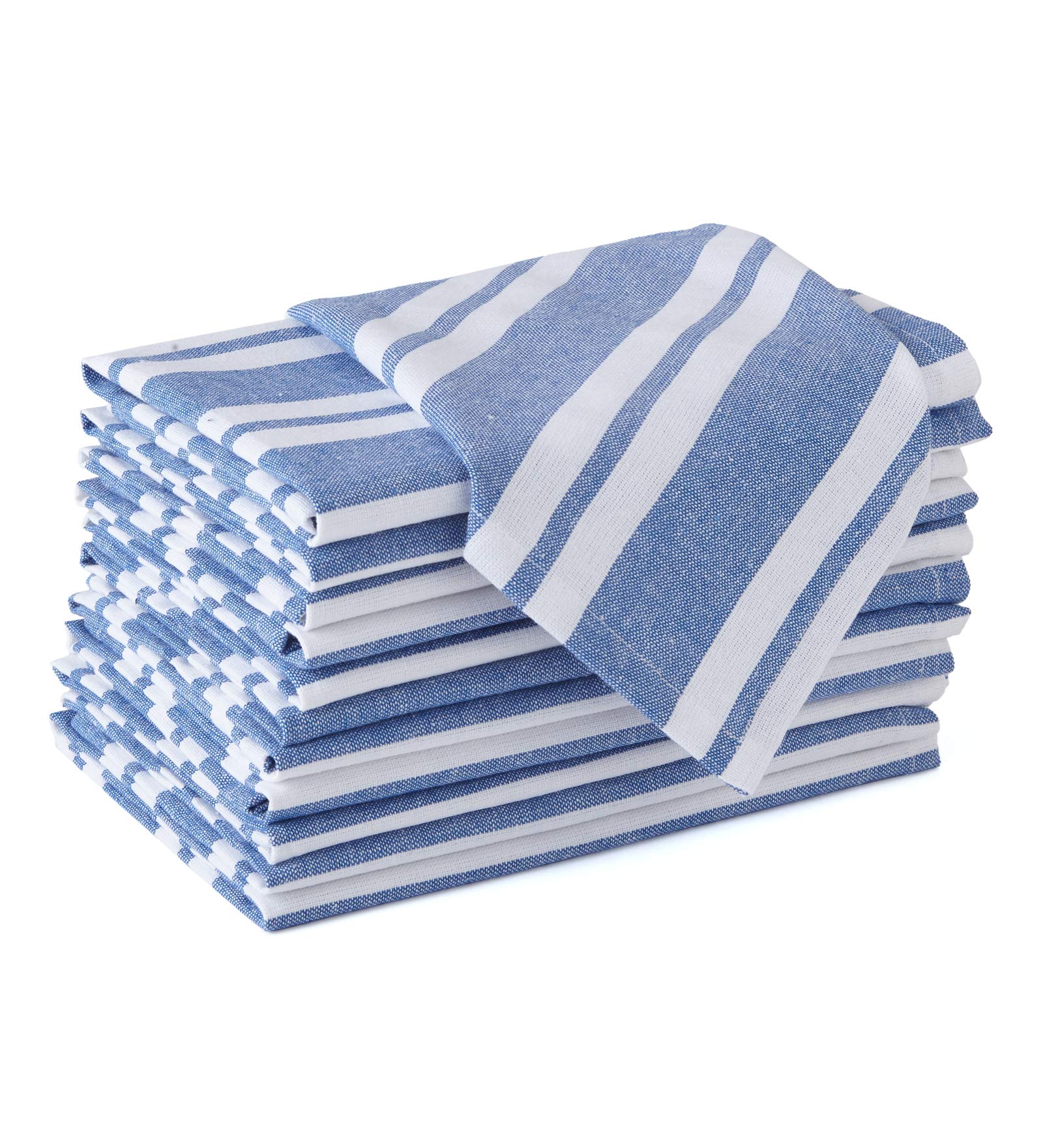 Encasa XO Cotton Cloth Napkins Set of 12, 17"x17" | Washable & Reusable Dinner Napkins White & Franca Blue Stripes Table Napkins for Farmhouse, Wedding, Holiday, Party & Everyday Dining