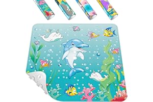 HITSLAM Square Shower Stall Mat Anti Slip, Quick Dry 21x21 Inch Bathtub Floor Mat for Kids with Suction Cups and Drainage Holes, Machine Wash, Soft on Feet, Dolphin