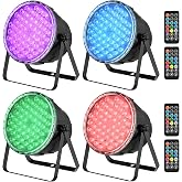 Betopper 54x3W RGB LED Stage Par Lights with Remote Control, 4 Pack | Ultra-Bright LED Panel,One-piece die cast housing,Cooling system,Full RGB Color Mixing,Auto/Sound/DMX512/Master-slave Mode