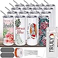Sublimation Tumblers bulk 20 OZ Skinny Stainless Steel Double Wall Insulated Straight Sublimation Cups 16 Pack Blanks White Tumbler with Lid,Straw,Heat Resistant Tape&Shrink Sleeves,Individually Boxed