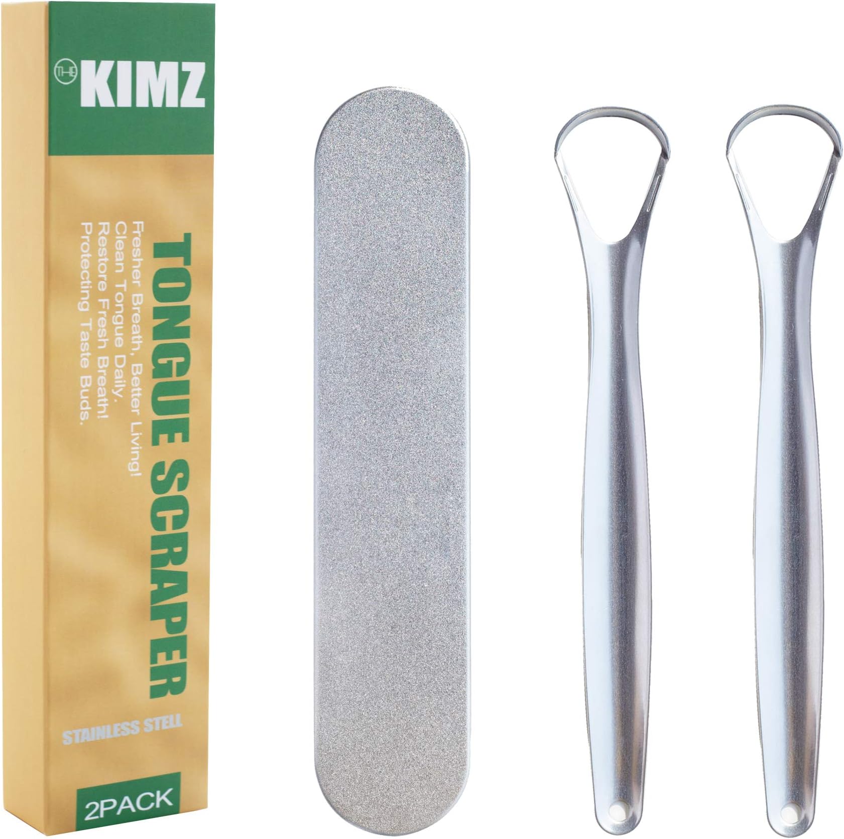 THEKIMZ Tongue Scraper (2-pack) Stainless Steel Tongue Cleaners BPAFree Metal Silver