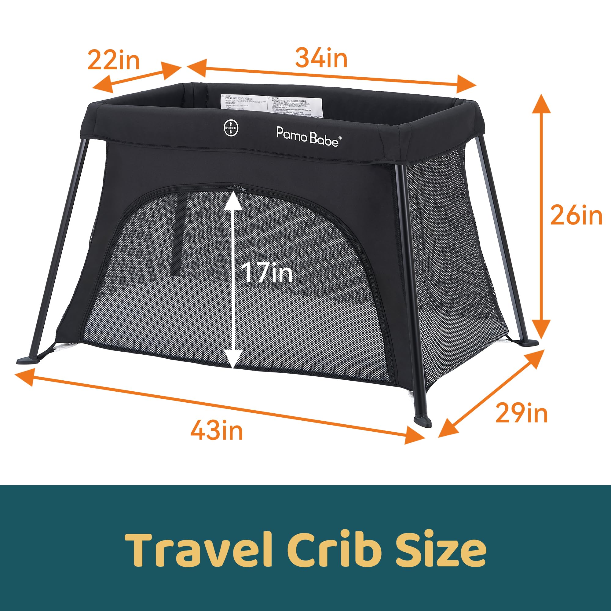 Pamo Babe Travel Crib Lightweight Baby Playard with Mattress Compact Play Yard with Detachable Legs