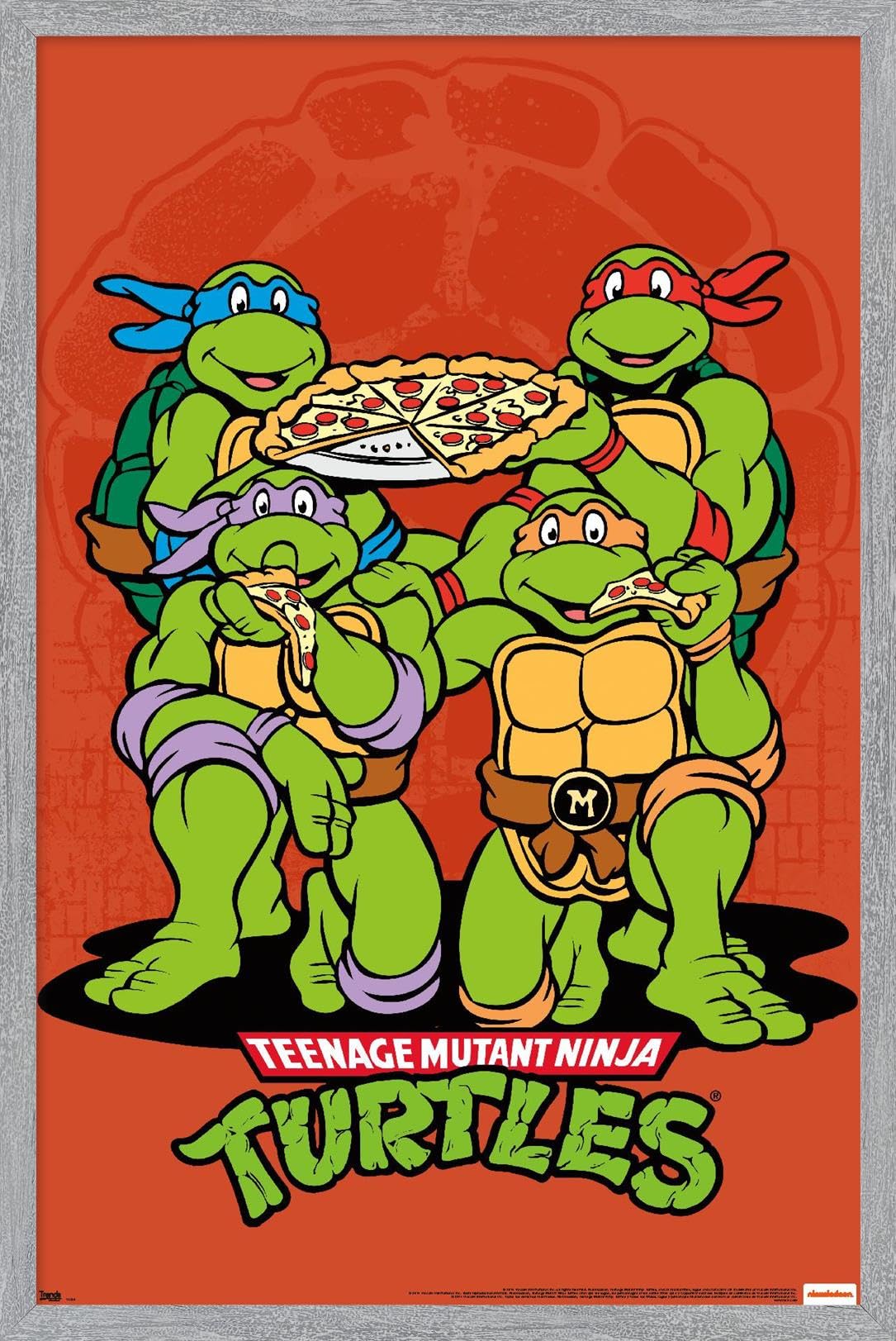 Trends International Nickelodeon Teenage Mutant Ninja Turtles – Pizza Wall Poster, 34L x 22.4W, Gray Framed Version