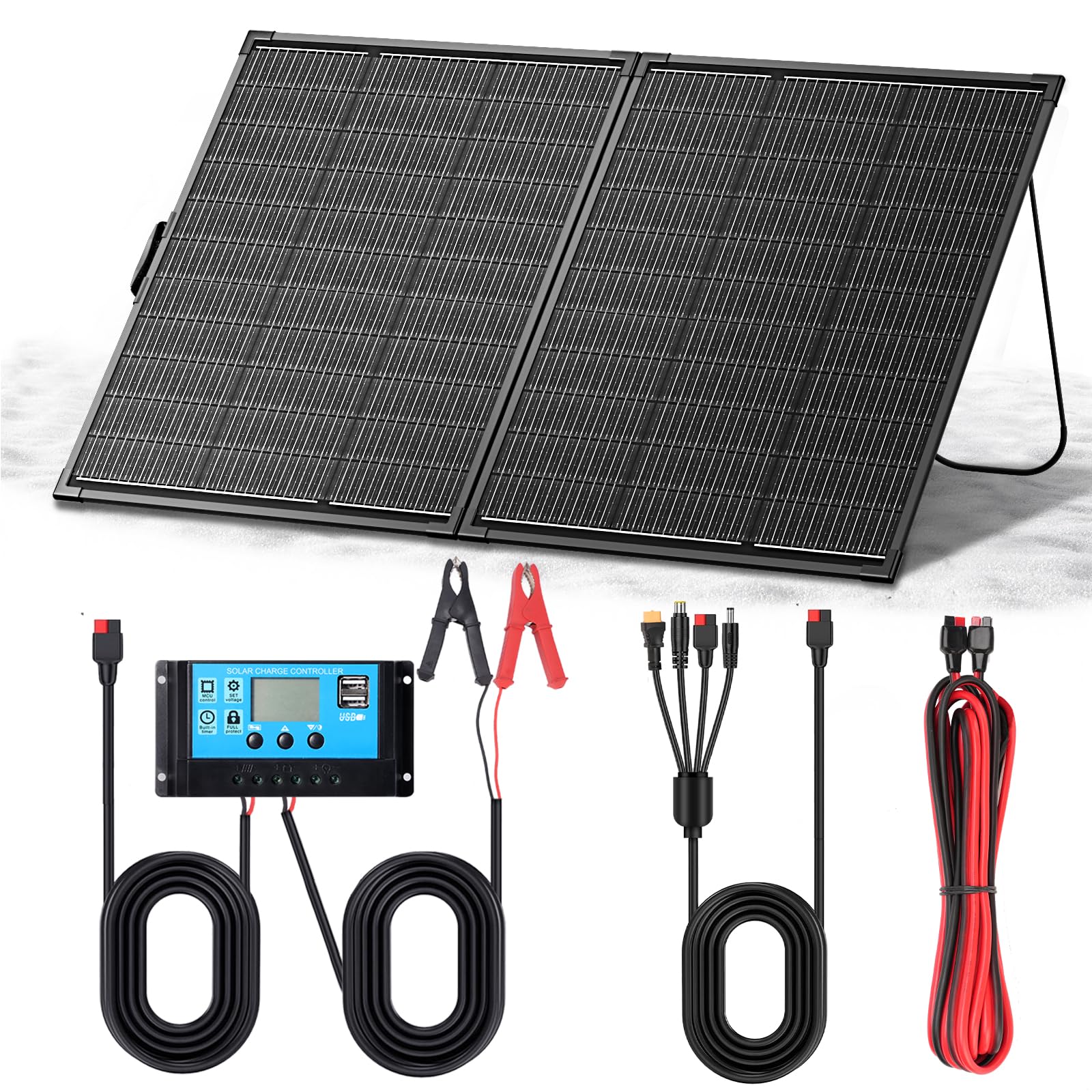 Photo 1 of 200W Portable Solar Panel Kit,23.5% High Efficiency 12BB Cells,Ultra-Thin 1.6mm Tempered Glass,20A PWM Controller, IP68 Waterproof,Foldable Lightweight for RV,Off-Grid,Camping,Outdoor Power Station