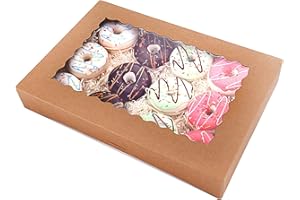 Tcoivs 20-Pack 16" x 11" x 2.5" Bakery Boxes with Window Hold 12 Donuts, Auto-Popup Large Cookie Boxes for Pies, Cakes, Muffins, and Pastries (Brown)