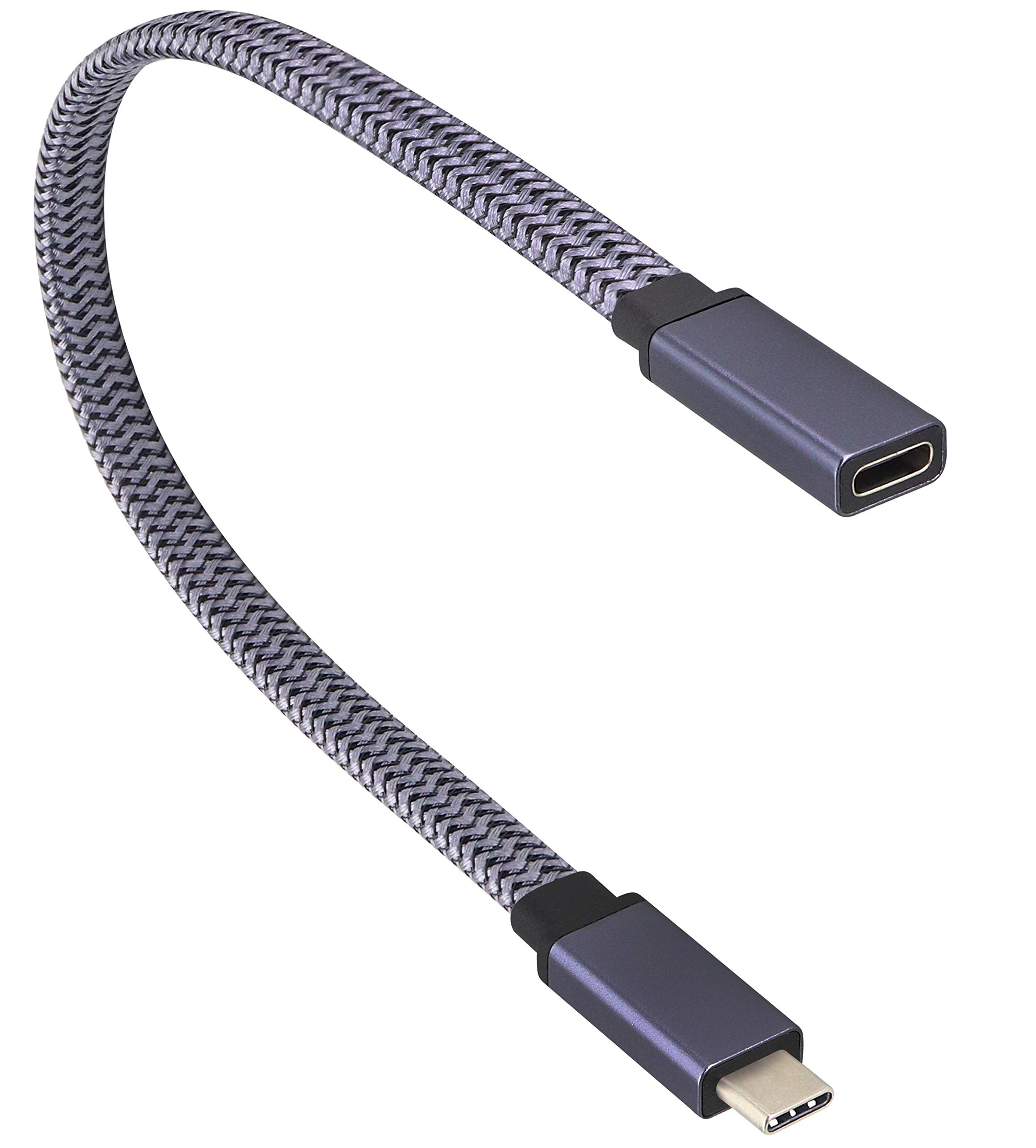 AAOTOKK Braided USB 3.1 C-type to C-type 3A Male and Female Extension cable 60W Supports Charging,Data,Audio,and Video Cables for Laptops,Tablets,and Mobile Phones.(0.3Meters/M/F)