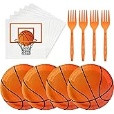 75 Pcs Basketball Paper Plates and Napkins Basketball Birthday Party Supplies Disposable Party Plates Napkins Forks Tableware Set for Boys Kids Sports Themed Birthday Parties Supplies, Serve 25 Guests