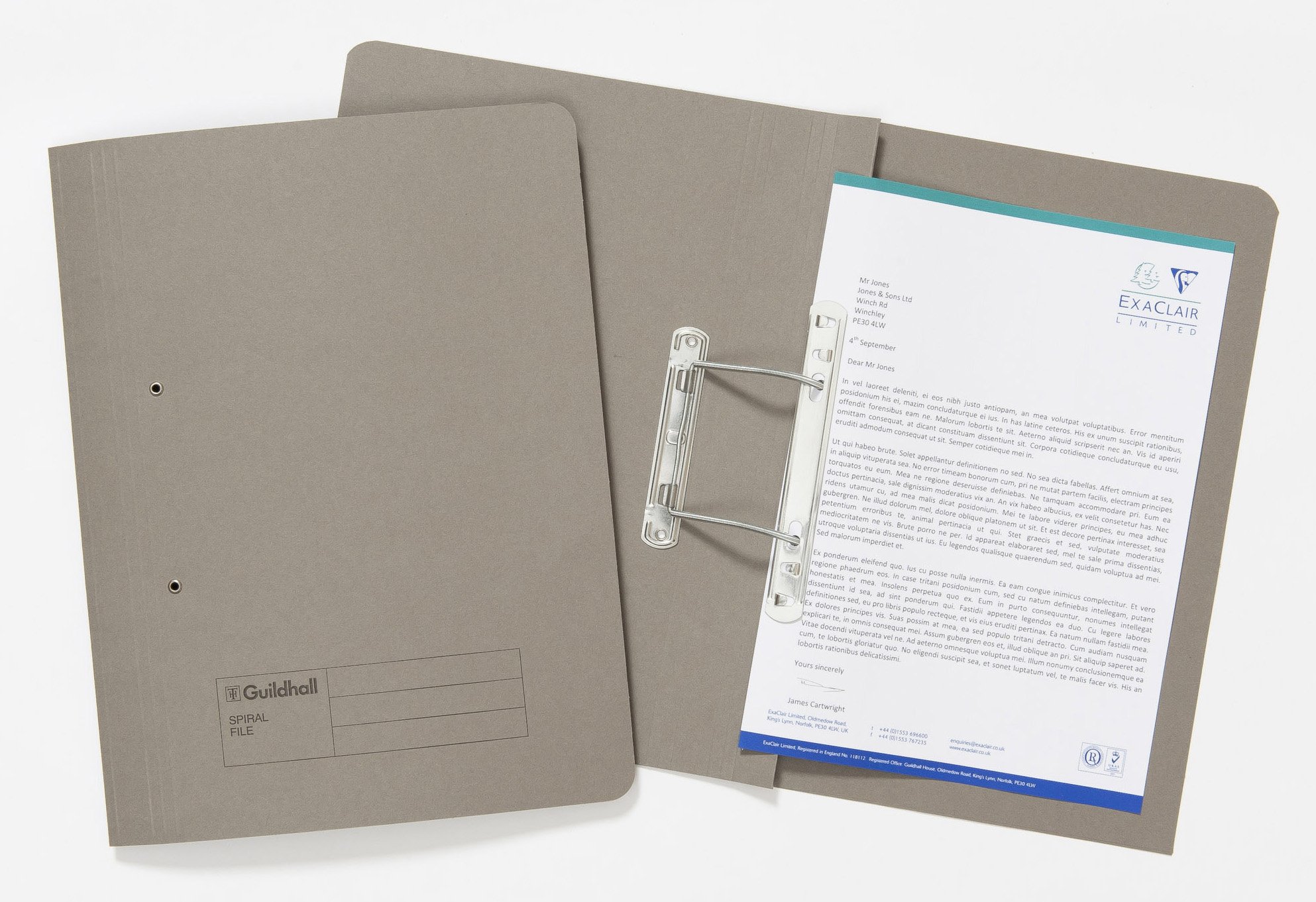 Exacompta - Ref 346-GRYZ - Guildhall - Document Spiral Files, 285gsm Medium Weight Spring Manilla, 355x250mm, Metal Spring Mechanism, Blue Angel Certified - Grey, Pack of 25