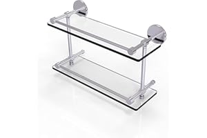 Allied Brass P1000-2/16-GAL-PC P 1000 2 Gal Inch Tempered Double Gallery Rail Glass Shelf, 16 Inch, Polished Chrome