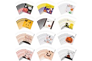 CHRORINE 240Pcs Halloween Candy Bag Self Adhesive Candy Cookie Bags 12 Style Treat Bags Clear Gift Bags for Halloween Party S