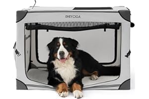 EHEYCIGA Collapsible Dog Crate 42 Inches, Portable Travel Crate for Extra Large Dogs, Soft Foldable Pet Kennel with 4-Door Mesh Windows Indoor & Outdoor, Grey