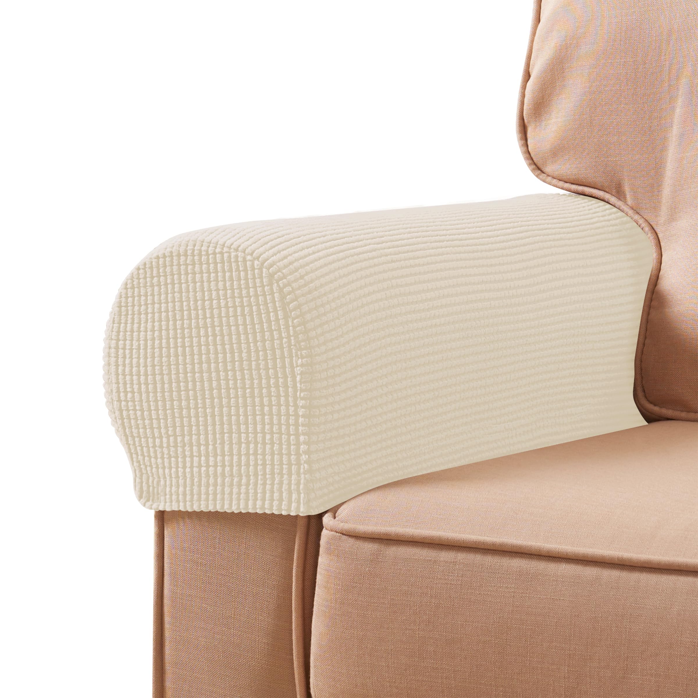 Photo 1 of SUBRTEX Stretch Couch Arm Covers Set of 2, Checkered Sofa Arm Slipcovers, Anti-Slip Armrest Covers for Recliner and Armchairs, Pet Proof, High Stretchy, Hook & Loop Tape, Ivory
