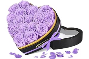 MAMAMIKO 16 Preserved Roses in Heart Shape Gift Box for Her - Forever Flowers for Delivery, Enternal Rose Mothers Gifts for Mom, Wife Anniversary Birthday Gifts for Women, Purple