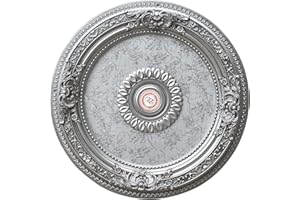 Architectural Accents Ceiling Medallions, Tiles & Moulding BAN-BRRD62-F27 Round 24 Inch Diameter Chandelier Ceiling Medallion, Silver, Antique