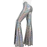 Nawgut Womens Sequin Flare Pant Sparkly High Waisted Leg Bell Bottom Glitter Trousers Night Out Clubwear