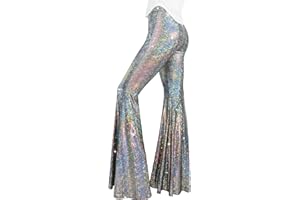 NAWGUT Womens Sequin Flare Pant Sparkly High Waisted Leg Bell Bottom Glitter Trousers Night Out Clubwear
