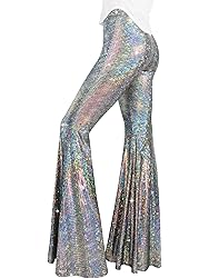 Womens Sequin Flare Pant Sparkly High Waisted Leg