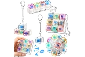 Halloscume 5 Pcs Keyboard Adult Fidget Toy Clicker Toy in 5 Styles Keyboard Fidget Keychain Cube Mechanical Key Button Clicker Stress Relief Gift for Office Home Pass Time(Color Transparent)