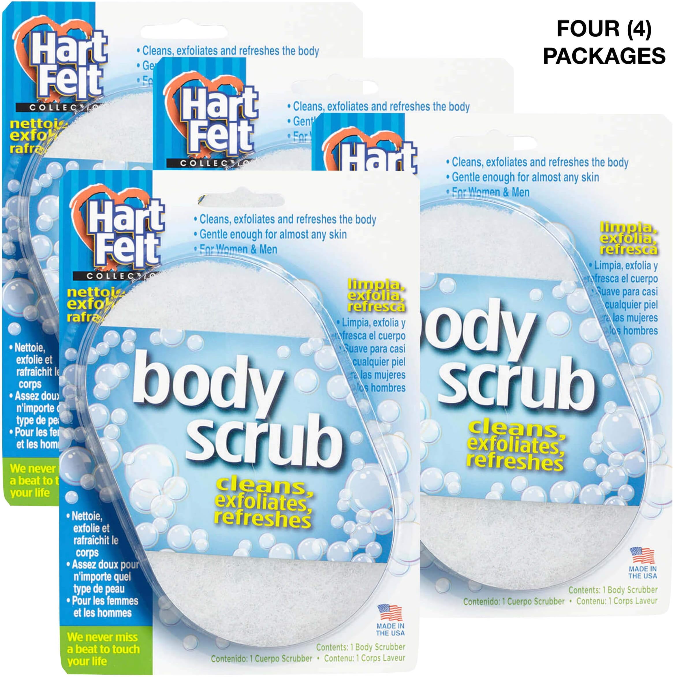 Hartfelt Body Scrub, Skin Care Product, Loofah, Deep Cleansing for Improved Skin Texture, Exfoliates, Invigorates, Relaxes Your Skin for a Rejuvenated, Dewy, Soft & Timeless Look 4 Count