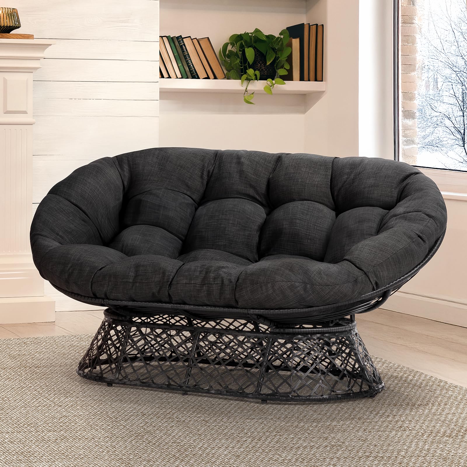 Bme Double Papasan Chair, 600lbs Capacity, Ergonomic Design, Soft Thick Fabric, Bee-Designed Base, Durable Steel, 61", Black Cushion-Black Frame Image Bme Double Papasan Chair, 600lbs Capacity, Ergonomic Design, Soft Thick Fabric, Bee-Designed Base, Durable Steel, 61", Black Cushion-Black Frame Image