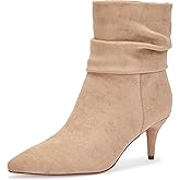 CosyFever Slouch Ankle Boots for Women, Pointed Toe 2.6 Inch Mid Stiletto Heel Booties,Ruched Dress Booties for Date Night,Party & Evening Outfits