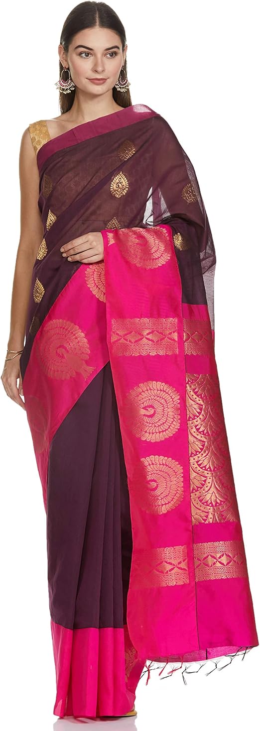 Buy Pothys Women's Purple Silk Cotton Saree With Blouse Piece at Amazon.in