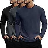 Evervibe 3 Pack Men's Big and Tall Long Sleeve Shirts, Waffle Crew Neck Thermal Underwear Tops Lightweight Casual Undershirts