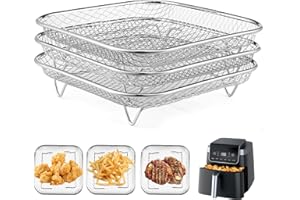 FONDPEN Square Air Fryer Rack Compatible with 6-8 QT Air Fryer,3pcs Stackable Stainless Steel Dehydrator Rack, Square Air Fryer Accessories for Cosori, Instant Vortex, Chefman Airfryer, Ninja Foodi Grill