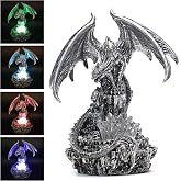 Hmusnwol Dragon Statue with Guarding Faux Crystal Light Fantasy Decoration | Light Up LED Medieval Dragon Figurine Decor for Tabletop Bookshelf,Great for Collectors and Dragon Fans Alike