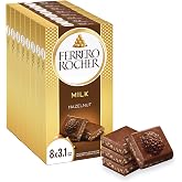 Ferrero Rocher Milk chocolate bars, Cocoa Hazelnut Filling, 8 Ct | Premium milk chocolate candy bars with a chocolate hazelnut filling, a sweet treat to satisfy sweet cravings