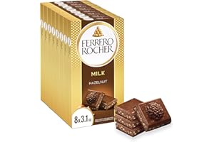 Ferrero Rocher Premium Chocolate, Milk Chocolate Bar Hazelnut & Cocoa Filling, Great for Sharing, 8 Count, ​3.1 oz Each
