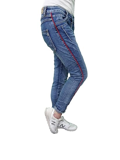 Karostar Stretch Baggy Boyfriend Jeans Schwarze Seitenstreifen