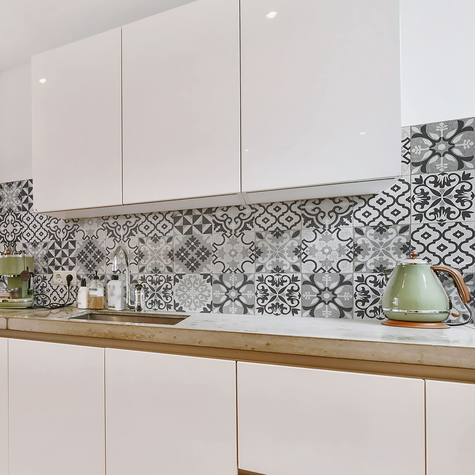 CREARREDA Splash Guard Panel Kitchen Wall Sticker Cementine Taupe 180_x_60_cm 100% Made in Italy with Non-Toxic, Fireproof and Water Resistant Ink, 67134