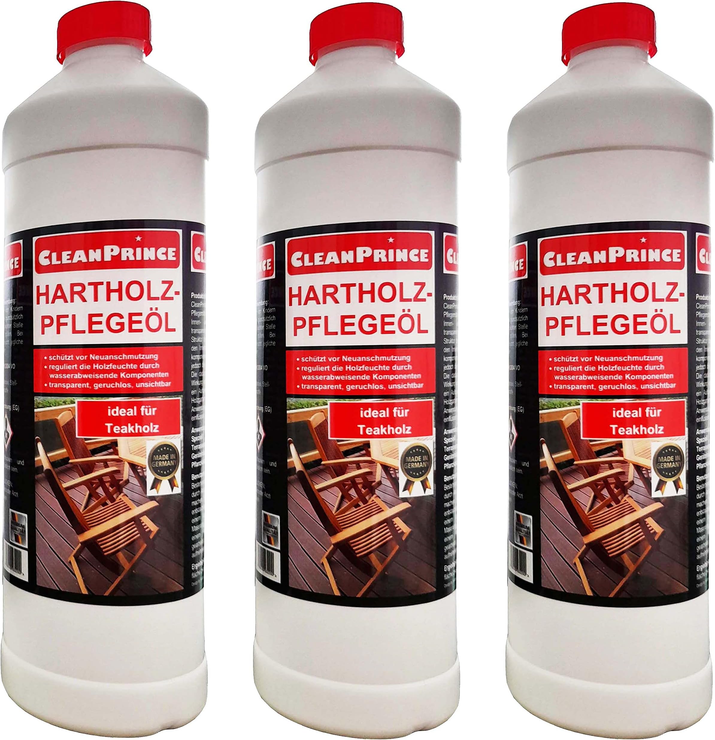 3 x 1 Litre = 3 cleanprince Hardwood Maintenance Oil 1000 ML Wood Teak Bankirai Tung Care Hartholöl Hartholzpflege Wooden Furniture Table Chair Carpenter Needed Accessories Oils Embossed Paint