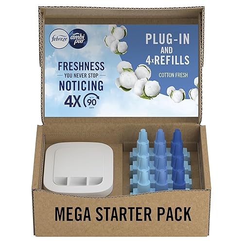 Febreze 3Volution Plug In Air Freshener Starter Kit + 4 Refills, (20mlx4), Odour Fighter