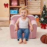 DAICO Ultra-Soft Foam Kids Sofa Chair, Cozy Toddler Bean Bag Chair with Armrests for Boys and Girls, Teddy Lazy Sofa Couch for Reading & Playing, Pink, Medium