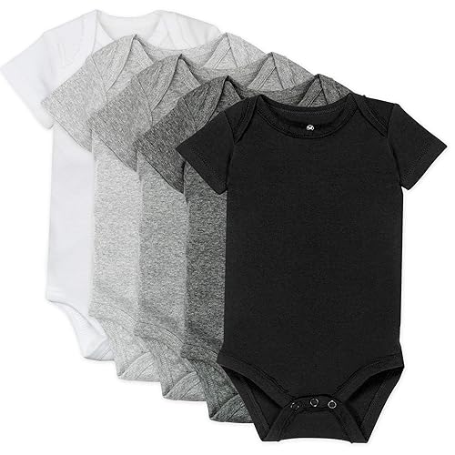 HonestBaby Baby Girls Organic Cotton Short Sleeve Bodysuits Multipack And Toddler T-Shirt Set, 5-pack Gray Ombre, 3-6 Months US