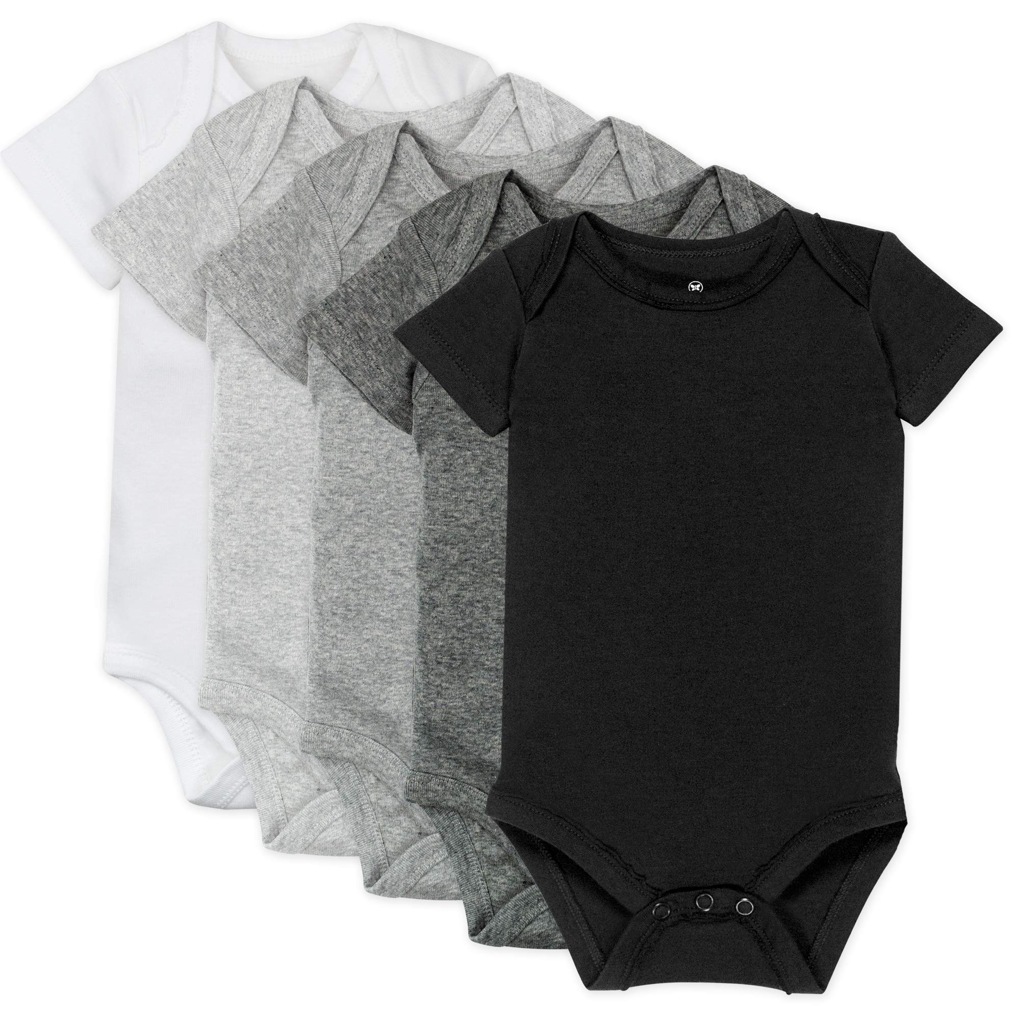 HonestBaby Unisex Baby Organic Cotton Short Sleeve Bodysuits Multi Pack And Toddler T-Shirt Set, 5 Pack Gray Ombre, Preemie US
