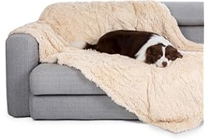 gogobunny Waterproof Plush Long Faux Fur Pet Throw Blanket Ultra Soft Fluffy Bed Couch Cover Washable - Premium Flannel Calming Blankets for Dog Puppy Cat (40x50 Inch (Pack of 1), Beige)